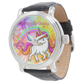 Niedlich, farbenfroher Regenbogen, Einhorn Armbanduhr