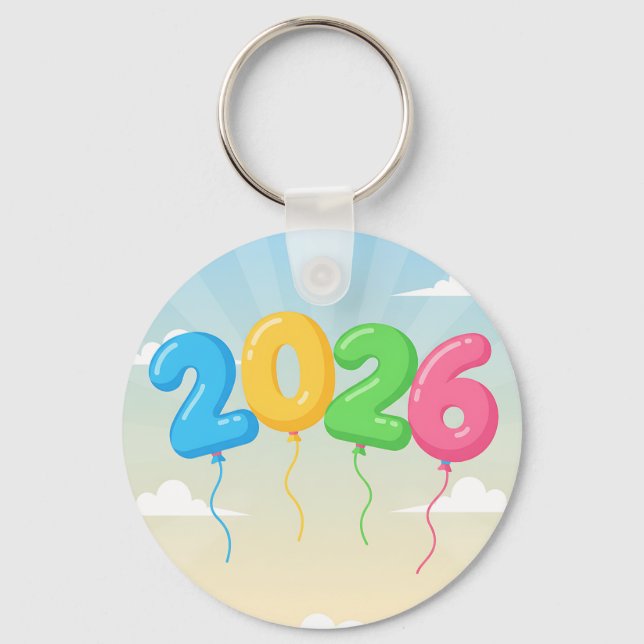 niedlich-farbig 2026 Ballonfeier Doppelseitig Schlüsselanhänger (Vorderseite)