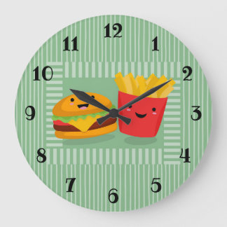 Niedlich Fast Food Hamburger Fries Große Wanduhr