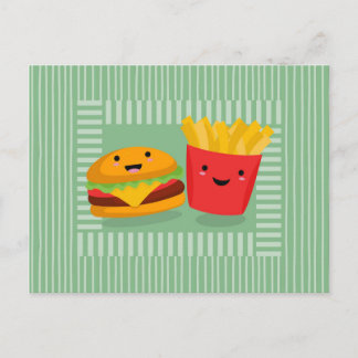 Niedlich Fast Food Hamburger Fries Postkarte