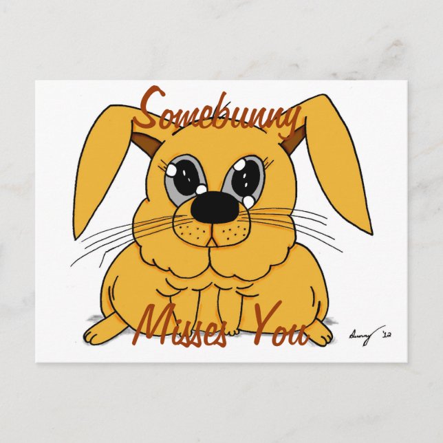 Niedlich Fat Bunny "Somebunny Misses You" Postcard Postkarte (Vorderseite)