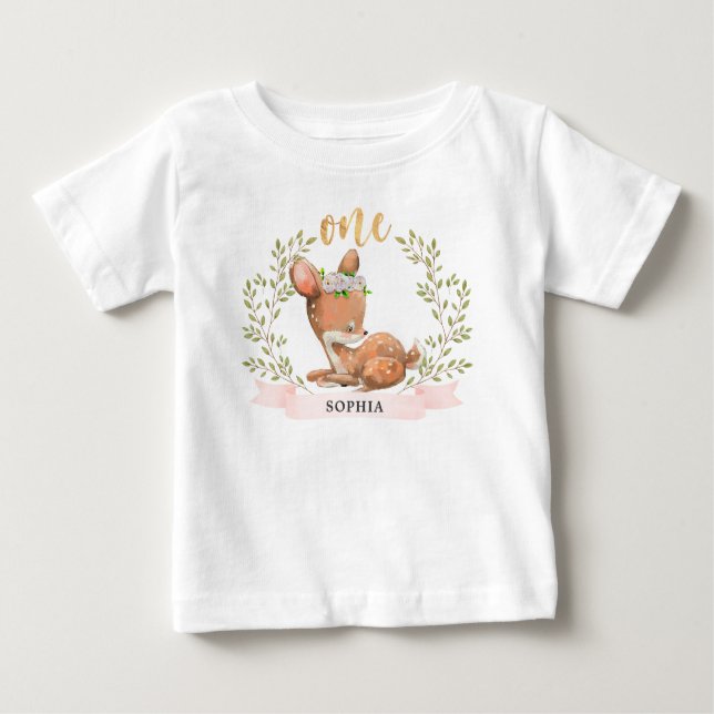 Niedlich Fawn 1. Geburtstag T Shirt (Vorderseite)