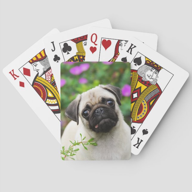 Niedlich Fawn Colown Mops Puppy Dog Face Pet Foto  Spielkarten (Rückseite)