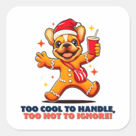 Niedlich Fawn French Bulldog Welpe Weihnachts-Cook Quadratischer Aufkleber