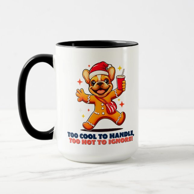 Niedlich Fawn French Bulldog Welpe Weihnachts-Cook Tasse (Links)