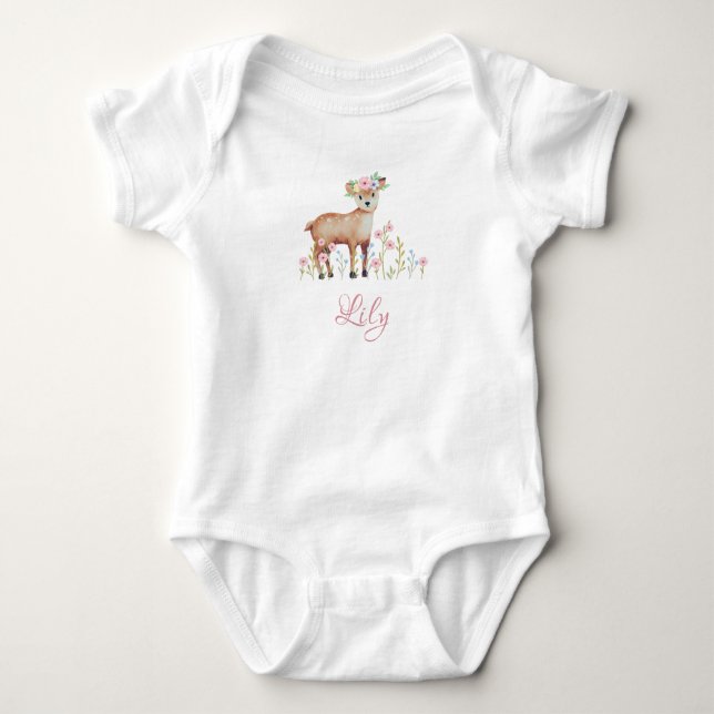 Niedlich Fawn Personalisiert Baby Girl Jersey Body Strampler (Vorderseite)