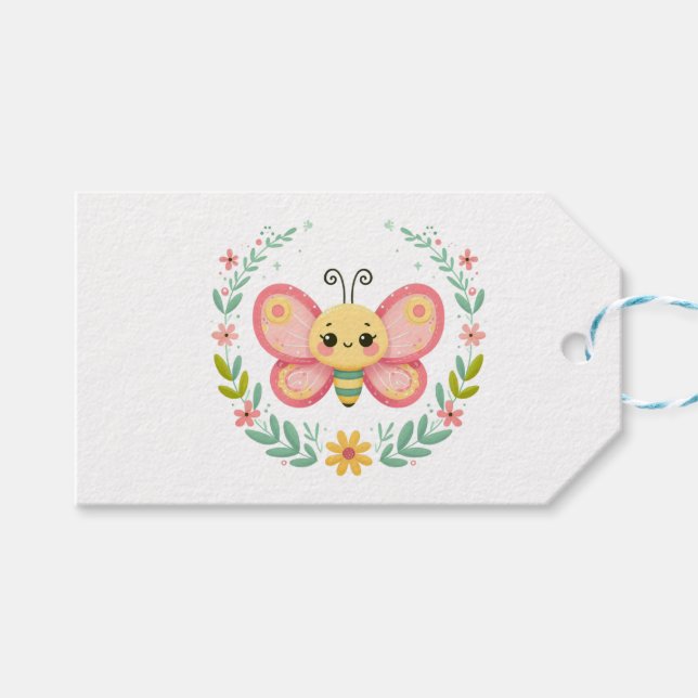 Niedlich, Feder/Schmetterling Geschenkanhänger (Vorderseite (Horizontal))