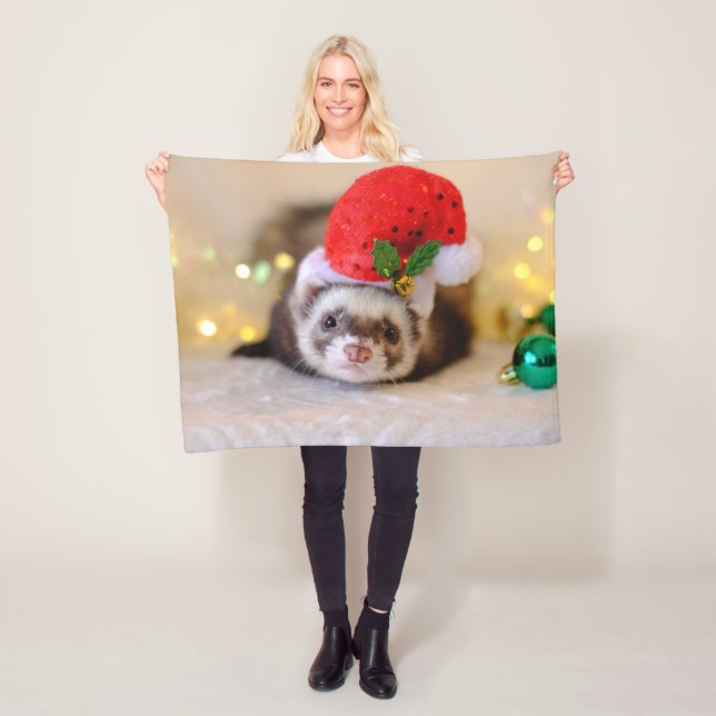 Niedlich Ferret in der Weihnachtsmannmütze Weihnac Fleecedecke (Beispiel)