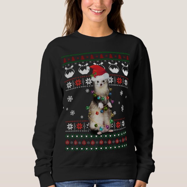 Niedlich Ferret Ugly Sweater Christmas Light Pajam Sweatshirt (Vorderseite)