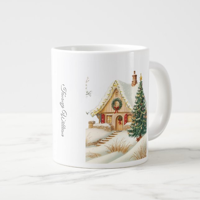 Niedlich festliche Vintage Weihnachten Jumbo-Tasse (Vorderseite Rechts)