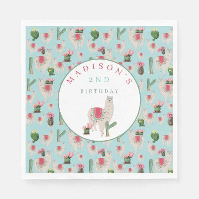 Niedlich Fiesta Llama & Cactus Kindergeburtstag Serviette (Vorderseite)