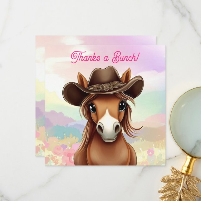 Niedlich Filly in Cowboy Hat Dankeskarte (Vorderseite/Rückseite Beispiel)