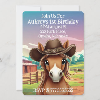 Niedlich Filly in Cowboy Hat Geburtstag Einladung