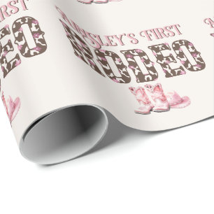 Niedlich First Rodeo Rosa Personalisiert 1. Geburt Geschenkpapier