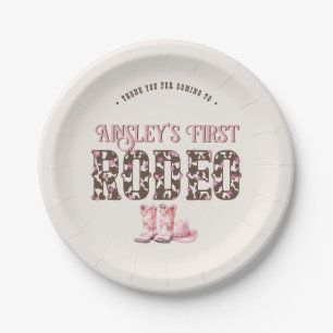 Niedlich First Rodeo Rosa Personalisiert 1. Geburt Pappteller