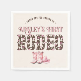 Niedlich First Rodeo Rosa Personalisiert 1. Geburt Serviette