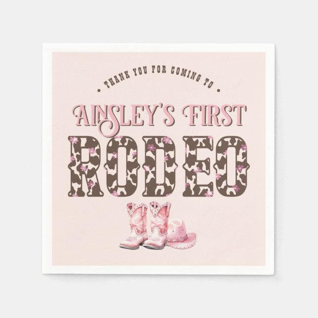 Niedlich First Rodeo Rosa Personalisiert 1. Geburt Serviette (Vorderseite)