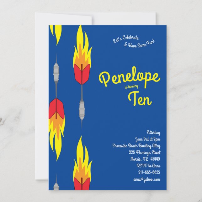 Niedlich Flaming Darts Kindergeburtstag Party Spor Einladung (Vorderseite)