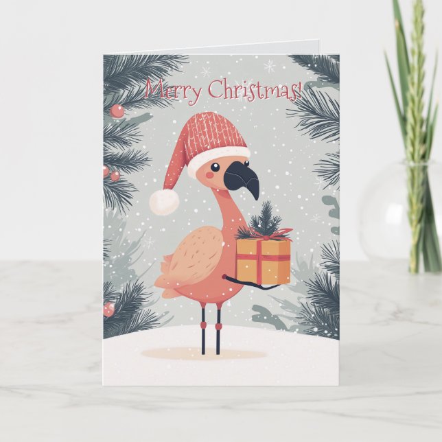 Niedlich Flamingo Christmas Card Karte (Vorderseite)