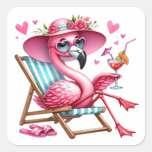 Niedlich Flamingo-Clipart Quadratischer Aufkleber