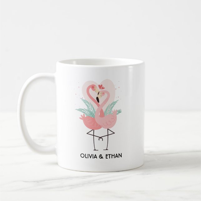 Niedlich Flamingo Couple Personalisiert Valentinst Kaffeetasse (Links)