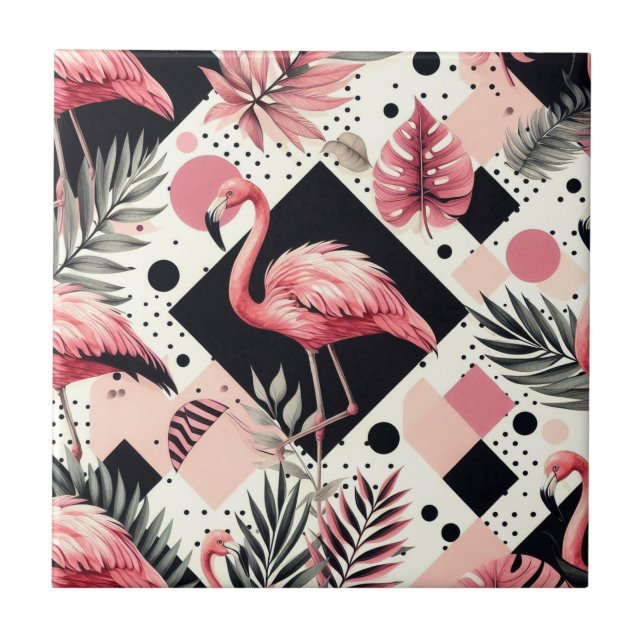 Niedlich Flamingo Geometric Fliese (Vorderseite)