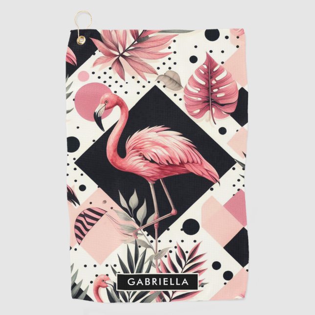Niedlich Flamingo Geometric Golfhandtuch (Vorderseite)
