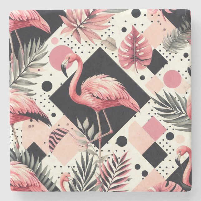 Niedlich Flamingo Geometric Steinuntersetzer (Vorderseite)