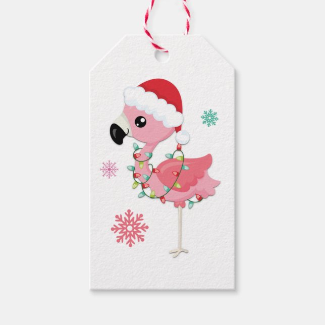 Niedlich Flamingo Kindername Liebe Weihnachten Geschenkanhänger (Vorderseite)