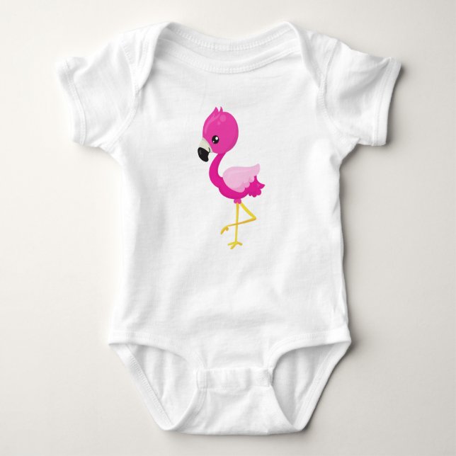 Niedlich Flamingo, Kleiner Flamingo, rosa Flamingo Baby Strampler (Vorderseite)