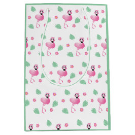 Niedlich Flamingo Tropical Blume Leaf Muster Green Mittlere Geschenktüte