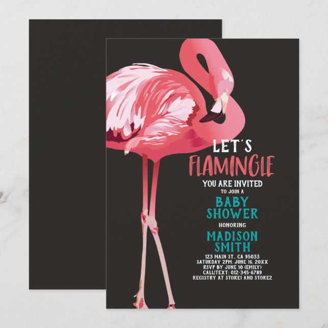 Niedlich Flamingo Tropical Let's Flamingle Baby Sh Einladung (Vorne/Hinten)