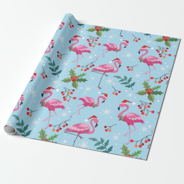 Niedlich Flamingo Weihnachtsmuster Wrapping Paper Geschenkpapier (Ungerollt)