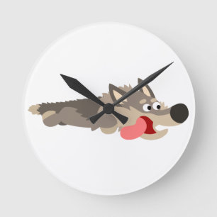 Niedlich Fleet Cartoon Wolf Wall Clock Runde Wanduhr
