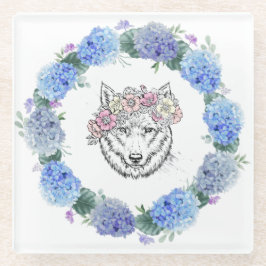 Niedlich Floral Blue Hydrangea Wolf Glass Unterset Glasuntersetzer