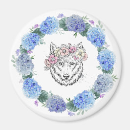 Niedlich Floral Blue Hydrangea Wolf Magnet