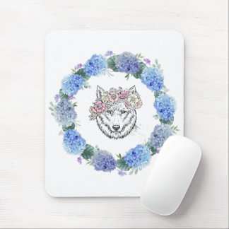 Niedlich Floral Blue Hydrangea Wolf Mousepad