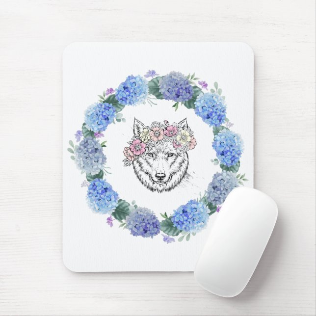Niedlich Floral Blue Hydrangea Wolf Mousepad (Mit Mouse)