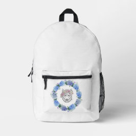 Niedlich Floral Blue Hydrangea Wolf Rucksack Weiß