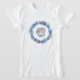 Niedlich Floral Blue Hydrangea Wolf T - Shirt