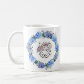 Niedlich Floral Blue Hydrangea Wolf Tasse