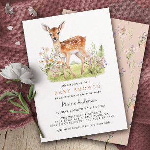 Niedlich Floral Deer Fawn   Airy Spring Baby Showe Einladung