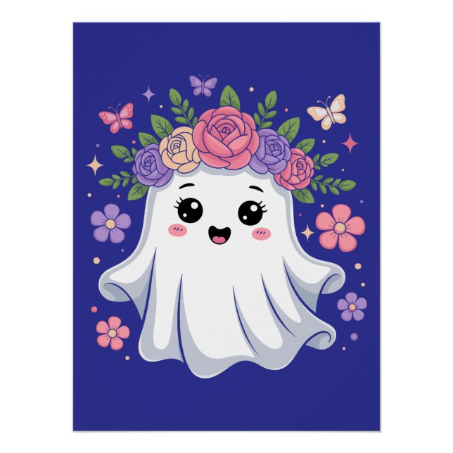 Niedlich Floral Ghost Kawaii Halloween Ghost Poster (Vorderseite)