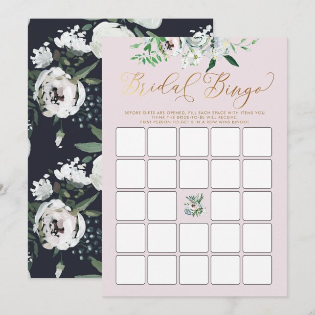 Niedlich Floral Gouache Boho Brautparty Bingo Game Einladung (Vorne/Hinten)