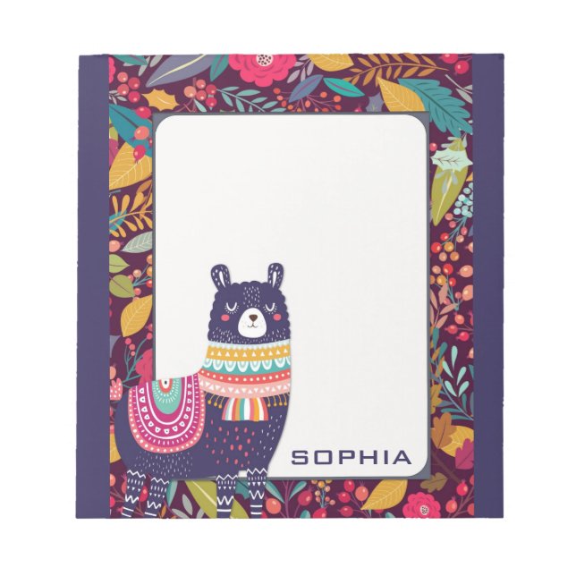 Niedlich Floral Llama Notizblock (Vorderseite)
