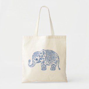Niedlich Floral Paisley Elephant Blue Glitzer Text Tragetasche