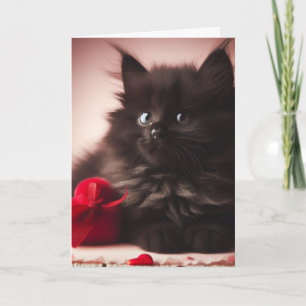 Niedlich Fluffy Black Valentine Kitten Karte