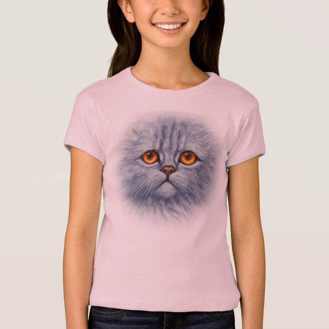 Niedlich Fluffy Grey Tabby Cat Face T-Shirt (Vorderseite)