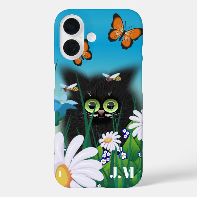 Niedlich Fluffy Kitten in Daisy Meadow Monogram Case-Mate iPhone Hülle (Rückseite)