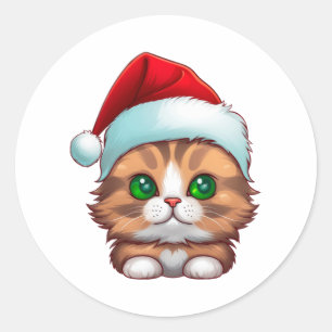 Niedlich Fluffy Munchkin Christmas Cat Classic T - Runder Aufkleber
